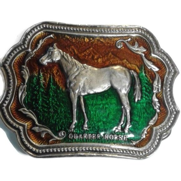 Pewter Belt Buckle Quarter Horse enameled Equestrian - Picture 7 of 7